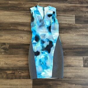 Elegant Blue and Gray Sleeveless Dress